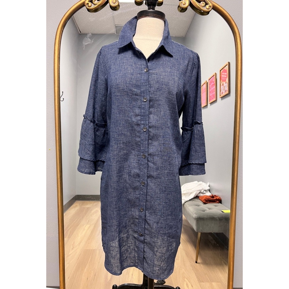 Splendid Shirt Dress Womens Small Blue NWT Ruffle Sleeve Chambray SD12230
